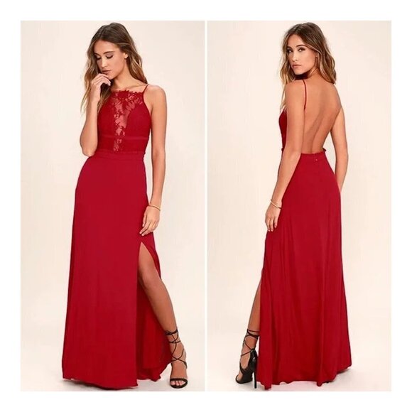 NBD Stephania Red Lace Backless Maxi Dress - Picture 1 of 11
